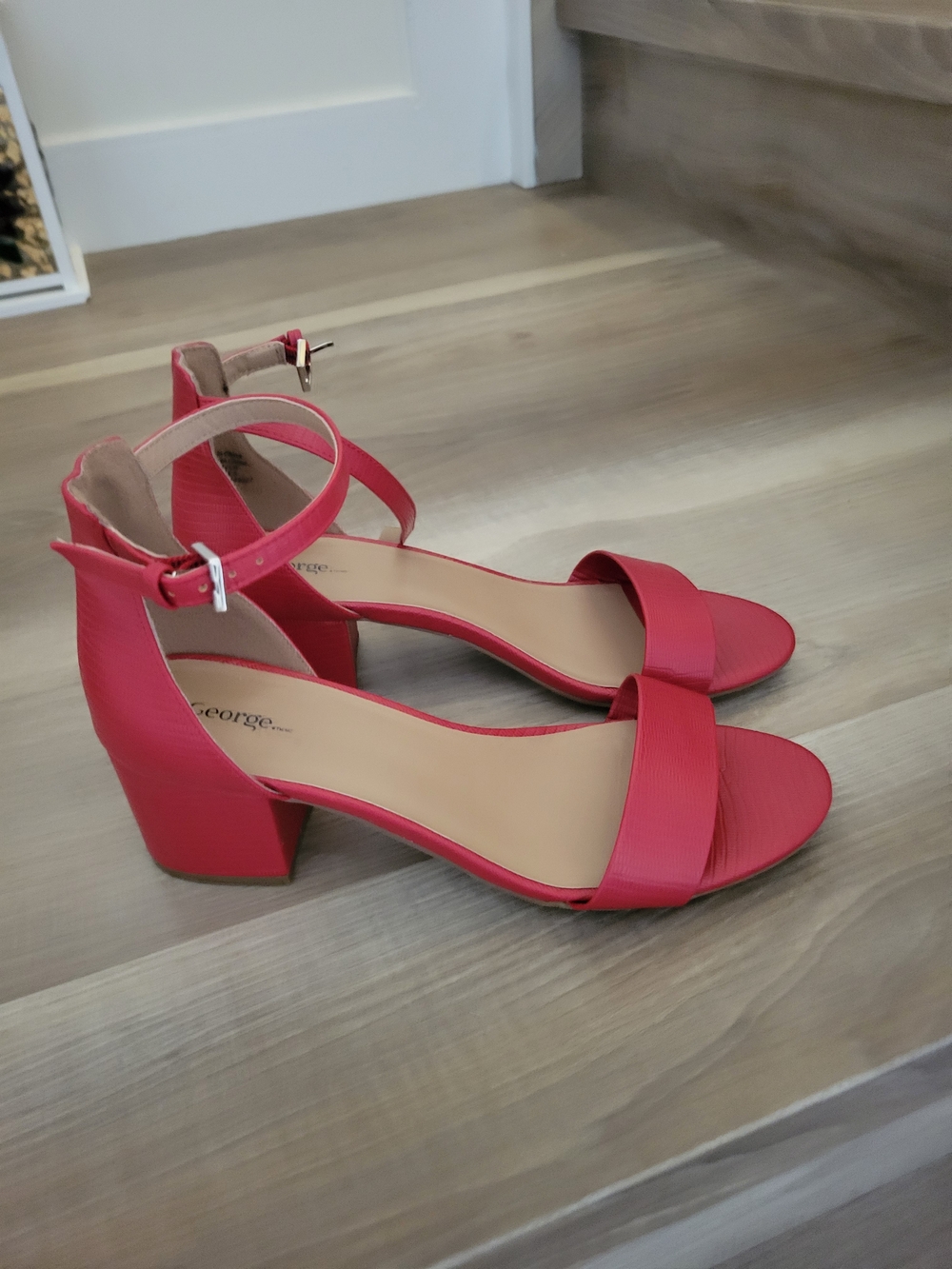 George Red Block Heel Ankle-Strap Sandals Size 8
